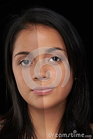 Woman face before and after photoshop Stock Photo