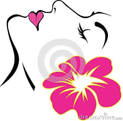 Woman face with pink flower vector Vector Illustration