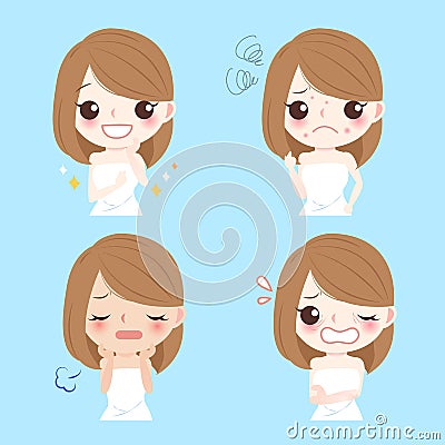 Woman with face problem Vector Illustration