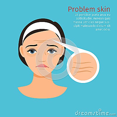 Woman face problem skin with wrinkles Vector Illustration