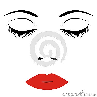 Woman face with red lips and closed eyes. For Beauty Logo, sign, symbol, icon for salon, spa salon, hairdressing, firm company or Vector Illustration