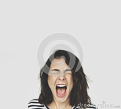 Woman Face Scream Expression Emotion Stock Photo