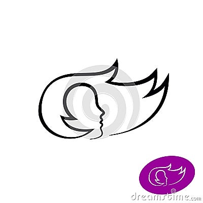 Woman face silhouette with long hair. Vector Illustration