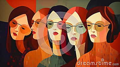 woman face together right diversity young adult social group female girl. Generative AI. Stock Photo