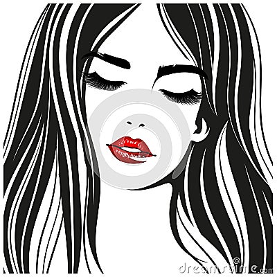 Woman with red lips. Vector fashion portrait Vector Illustration