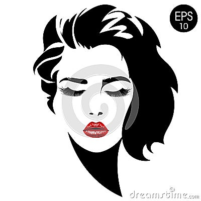 Woman face. Vector fashion portrait of pretty girl with red lips. Vector Illustration