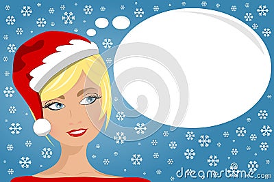 Woman Face Xmas Thinking Daydreaming Vector Illustration