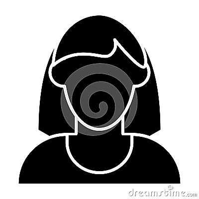 Woman faceless avatar with shoulder length hair solid icon. Default profile vector illustration isolated on white Vector Illustration
