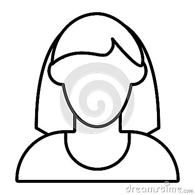 Woman faceless avatar with shoulder length hair thin line icon. Default profile vector illustration isolated on white Vector Illustration