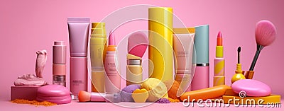 bottle fashion facial product cosmetic background layout beauty object accessory white. Generative AI. Stock Photo