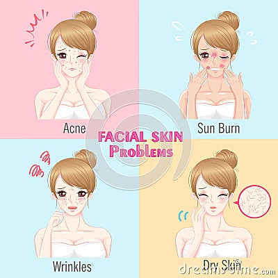 Woman with facial skin problems Vector Illustration