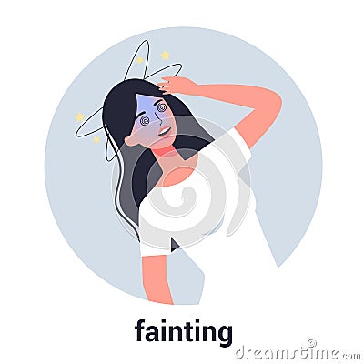 Woman fainting. Symptom of disease. Sick person with dizziness. Vector Illustration