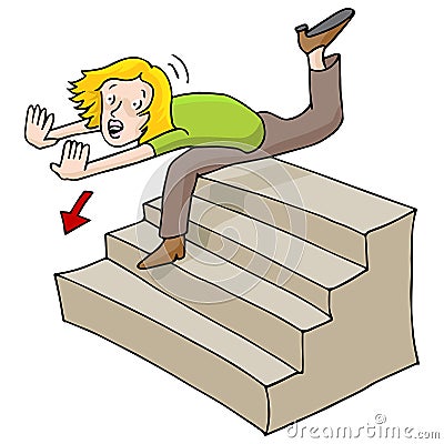 Woman Falling Down Stairs Vector Illustration