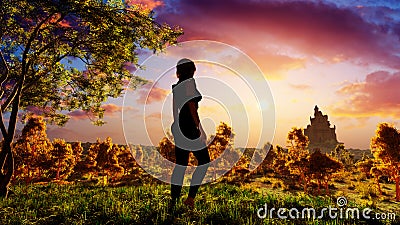 Woman On Fantasy Forest Stock Photo