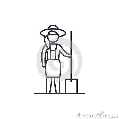 Woman farmer line icon concept. Woman farmer vector linear illustration, symbol, sign Vector Illustration