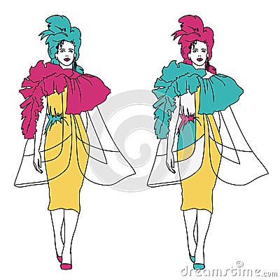 Woman fashion model on the catwalk, vector sketch illustration Vector Illustration