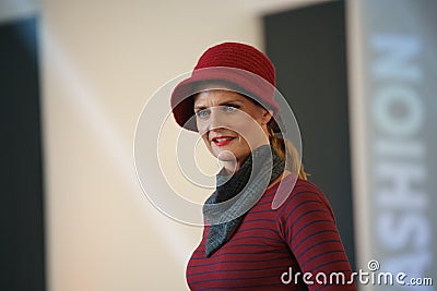 Woman Fashion Model Wearing Stylish Modern Clothes on a Catwalk. Editorial Stock Photo