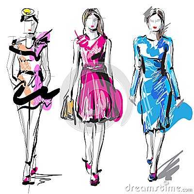 Woman Fashion models. Sketch. Vector Illustration