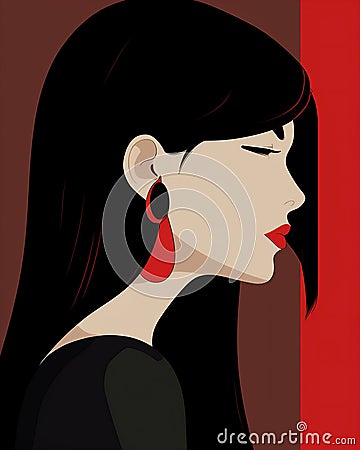 woman fashion brunette lip vintage background portrait red glamour poster female model. Generative AI. Stock Photo