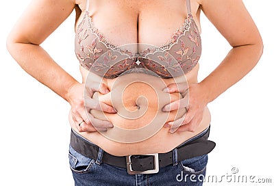 Woman with fat belly Stock Photo