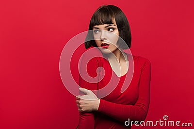 Woman in fear. Afraid young female Stock Photo