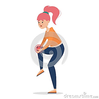 Woman feel knee pain vector isolated. Painful joint Stock Photo