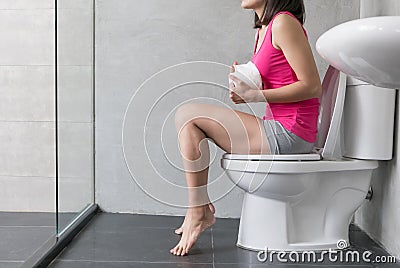 Woman feel pain with constipation Stock Photo