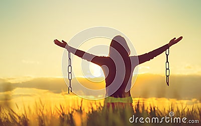 Woman feeling free in a beautiful natural landscape Stock Photo