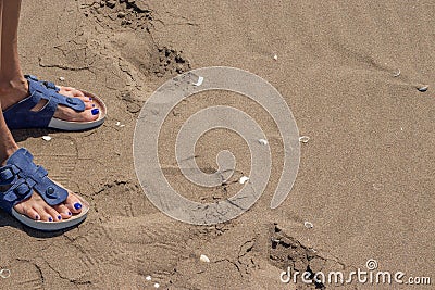 Woman feet on the sand Stock Photo