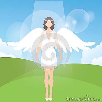 Woman female angel with feather wings standing vector cartoon illustration Vector Illustration