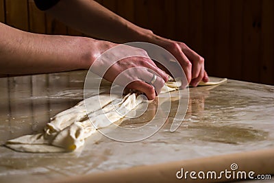 Woman, female hands preparing Balkan traditional food Stock Photo