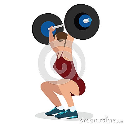 Woman female weight lifting training lift bar strength workout vector illustration strong body Vector Illustration