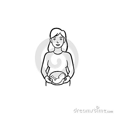 A woman with a fetus in womb hand drawn outline doodle icon Vector Illustration