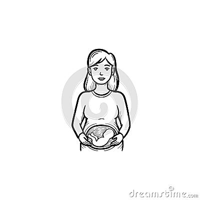 A woman with a fetus in womb hand drawn outline doodle icon Vector Illustration