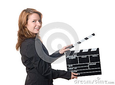 Woman with film slate Stock Photo