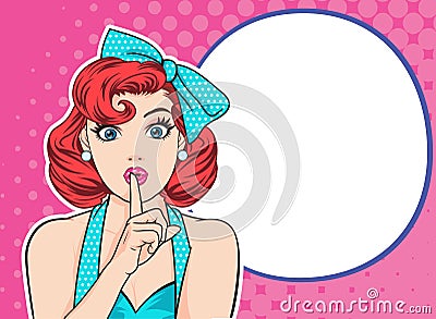 Woman with finger on lips keep a silence Vector Illustration