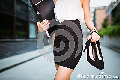 Woman finished working, no overtime Stock Photo