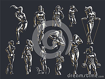 Woman fitness emblem set. Vector Illustration