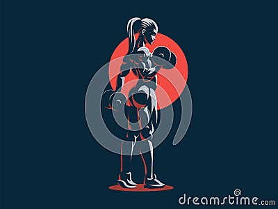 Woman fitness emblem. Vector Illustration