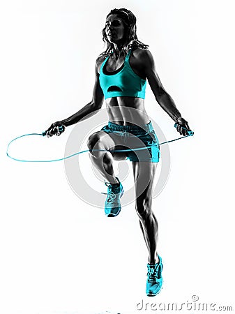 Woman fitness Jumping Rope exercises silhouette Stock Photo