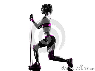 Woman fitness resistance bands exercises silhouette Stock Photo