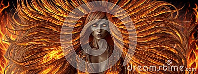 Woman with flaming flying hair Stock Photo