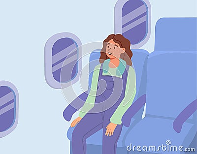Woman flies on plane concept Vector Illustration