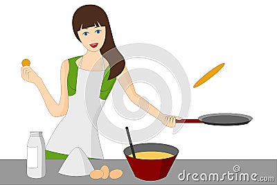 Woman flipping pancakes in the kitchen Stock Photo
