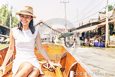 Woman at Floating Market,Bangkok Stock Photo