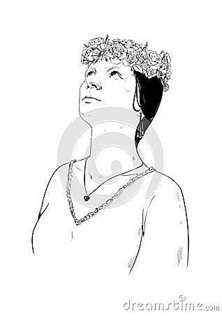 Woman with flower crown Cartoon Illustration