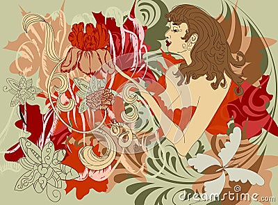Woman with flowers instead of hands Vector Illustration