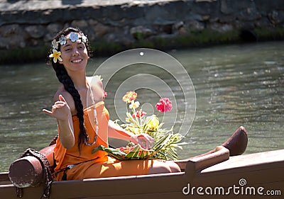 Woman with flowers at the Polynesian Cultural Center Editorial Stock Photo
