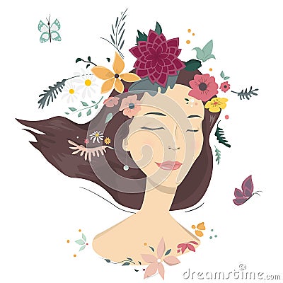 Woman with flowers. Vector Illustration