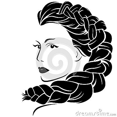 Woman with fluffy braided plait Vector Illustration